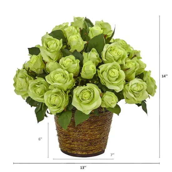 14" Rose Arrangement in Basket Green {3}