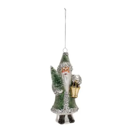 6.5" Green Glittered Glass Santa Ornaments, 6ct. {4}