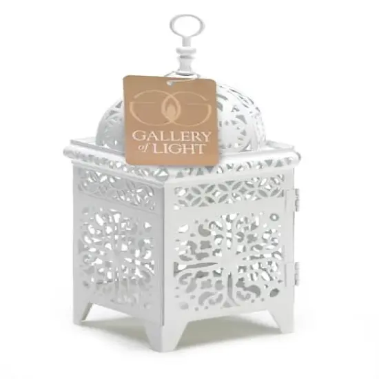 10.75" White Scrollwork Candle Lantern {3}