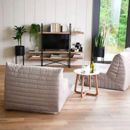 Hello Honey&reg; Modern Bohemian Marble & Wood Round End Table Light Blonde Finish {3}