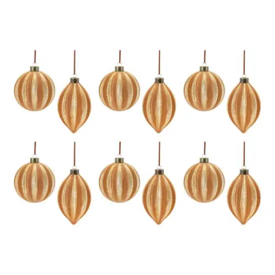 12ct. Copper Glass Ribbed Mixed Ornaments {6}