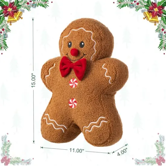 Glitzhome&reg; 15"H Christmas Gingerbread Man Shaped Pillow {9}