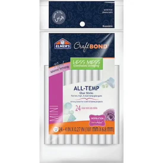 Elmer's&reg; Less Mess 4" Mini Size All-Temp Hot Glue Sticks, 24ct. {1}