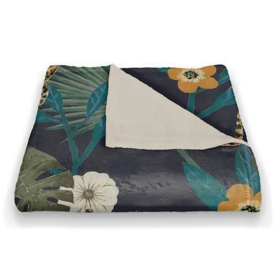 Tropical Cheetah Coral Fleece Blanket Navy {3}