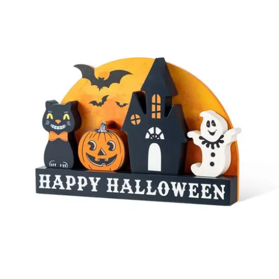 Glitzhome&reg; 12"L HAPPY HALLLOWEEN Wooden Table Block Set {1}