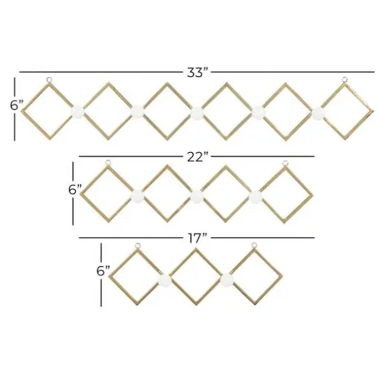 Set of 3 Gold Metal Glam Wall Hook, 17", 22", 33" {8}