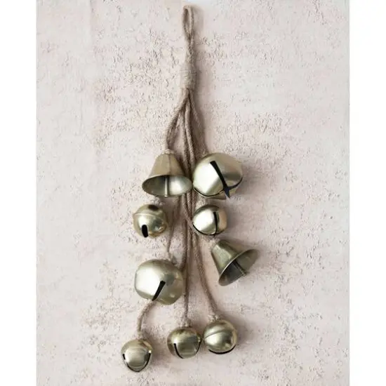 Hello Honey® Antique Brass Finish Metal Bell Cluster with Jute Rope {3}
