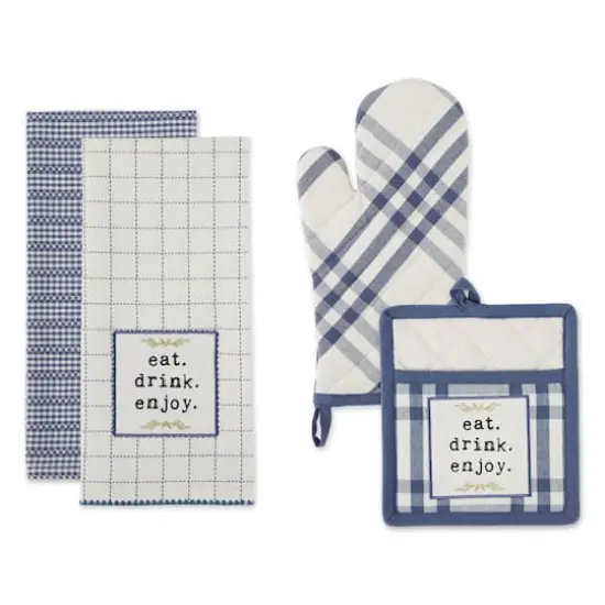 DII&reg; Eat, Drink & Enjoy Kitchen Towels, Potholder & Mitt Set French Blue {1}