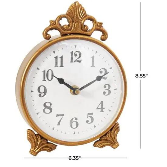 9" Gold Metal Scroll Antique Style Clock {6}