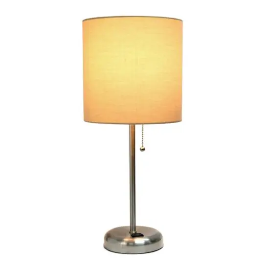 LimeLights 19.5" Stick Lamp with Charging Outlet and Fabric Shade Brushed Steel and Tan {3}