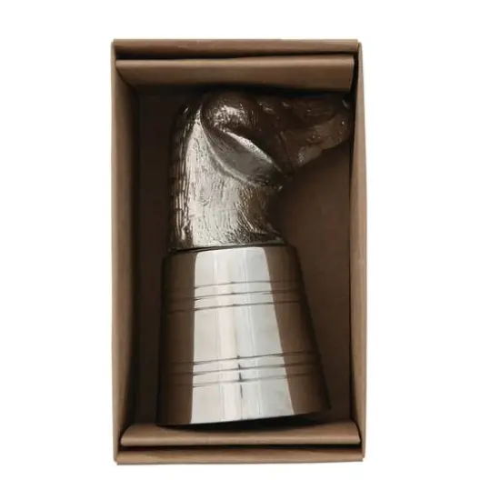 Hello Honey 2 oz. Cast Aluminum and Stainless Steel Dog Head Jigger in Kraft Box, Nickel Finish {4}