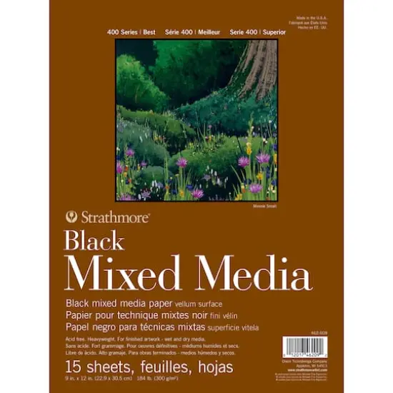 Strathmore Black Mixed Media Paper Pad, 400 Series, 15 Sheets, 9" X 12", 12/Pkg. {1}