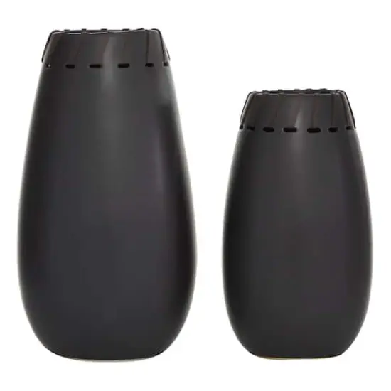 Set of 2 Black Stoneware Modern Vase, 16", 13" {1}