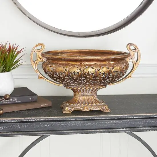 19" Gold Traditional Decorative Bowl Accent with Stand {9}