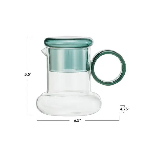 Hello Honey&reg; 6.5" Clear & Green Crystal Clarity Glass Pitcher Set {5}