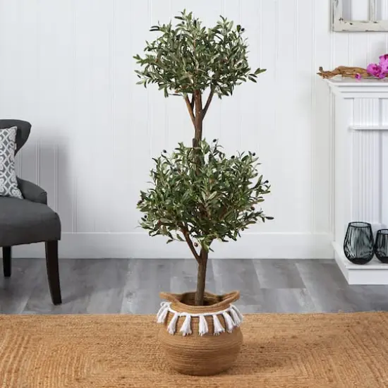 4.5ft. Artificial Olive Double Topiary in Cotton Basket {3}