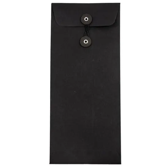 Jam Paper 9.5" x 4.125" Black Linen Business Envelopes with Button & String Closure, 50ct. {1}