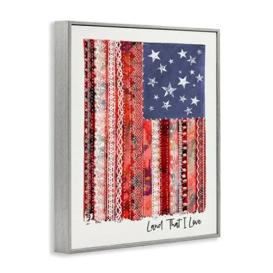 Stupell Industries Land That I Love Phrase Macrame American Flag Framed Giclee Art Gray {4}