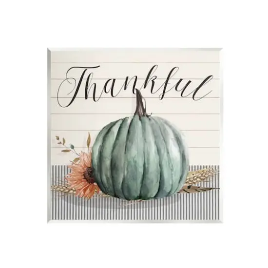 Stupell Industries Thankful Autumn Floral Pumpkin Wall Plaque Art {1}