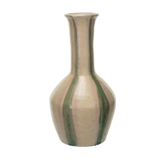 Hello Honey&reg; 10.5" Green & Cream Hand-Painted Crackle Glaze Terra Cotta Vase with Tall Neck {3}