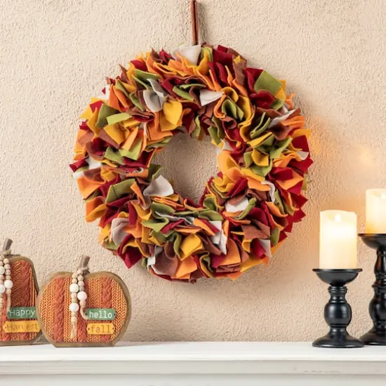 Glitzhome&reg; 19.25" Fall Multicolor Felt Wreath {3}