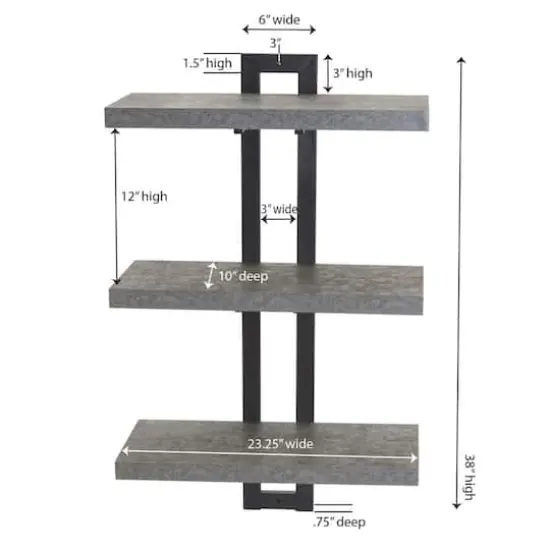 Household Essentials Jamestown 3-Tier Wall Shelf Gray {5}