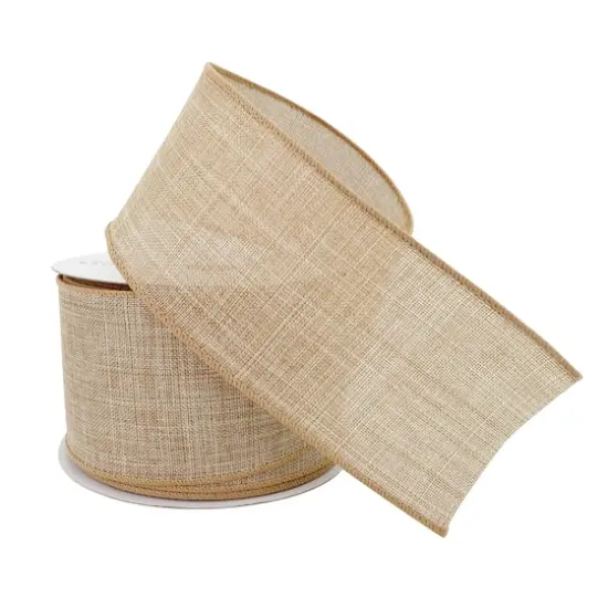 2.5" x 25ft. Faux Linen Wired Ribbon by Celebrate It&reg; Natural {5}