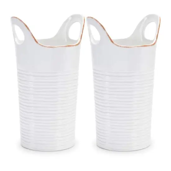 11.5" White Ceramic Bucket Vases, 2ct. {1}