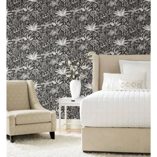 RoomMates Tropical Eden Peel & Stick Wallpaper Black and white {6}