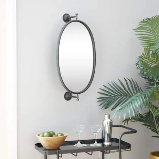 29" Oval Wood Wall Mirror Black {3}