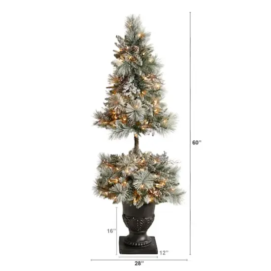 5ft. Pre-Lit Flocked Artificial Christmas Tree in Decorative Urn, White LED Lights {8}