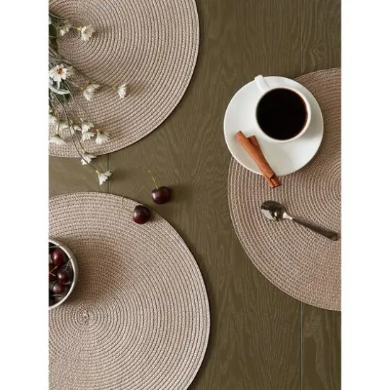 DII&reg; Round Plastic Woven Placemats, 6ct. Brown {7}