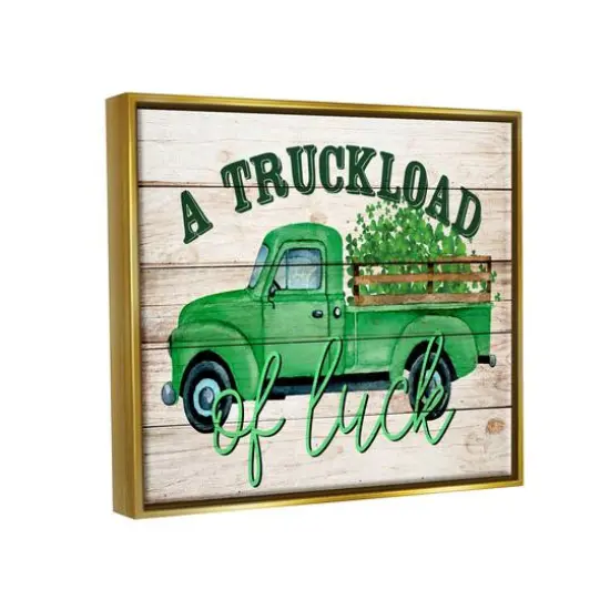Stupell Industries Truckload Of Luck St Patrick's Day Farmhouse Floater Framed Art Gold {4}