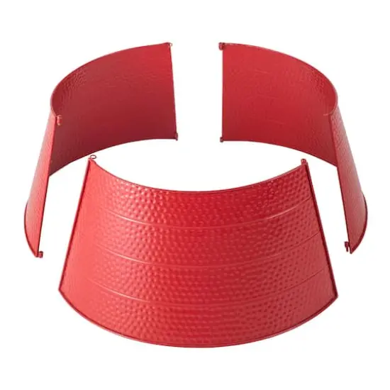 Glitzhome&reg; 26" Red Hammered Metal Tree Collar {8}