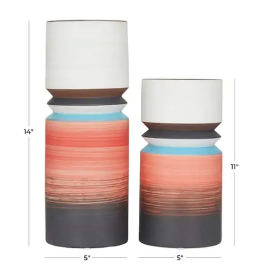 Set of 2 Multi Stoneware Modern Vase, 14" x 5" x 5" {7}