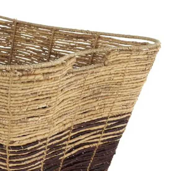30" Brown Seagrass Handmade Oversized Color Block Storage Basket with Slot Handles {5}