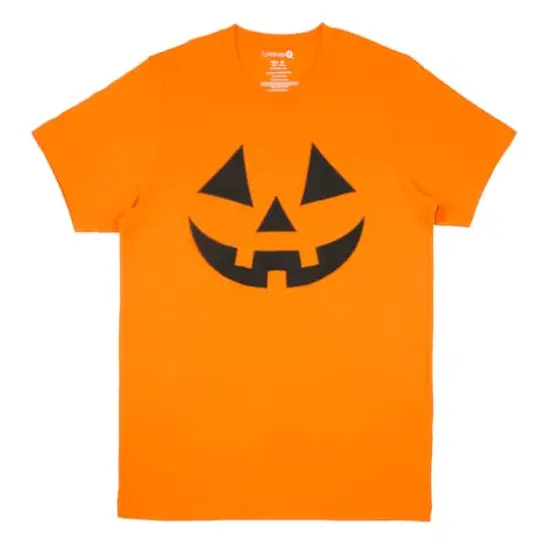 Orange Puff Paint Jack-o'-Lantern Face Adult Crew Neck T-Shirt by Celebrate It&trade; {1}