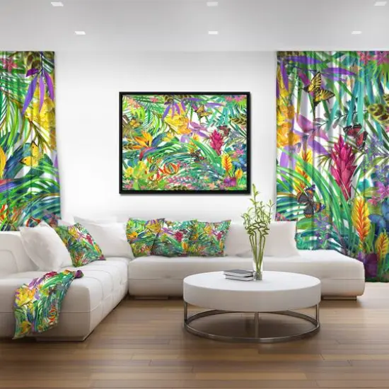 Designart - Tropical Leaves and Flowers - Floral Art Canvas Print in Black Frame {4}