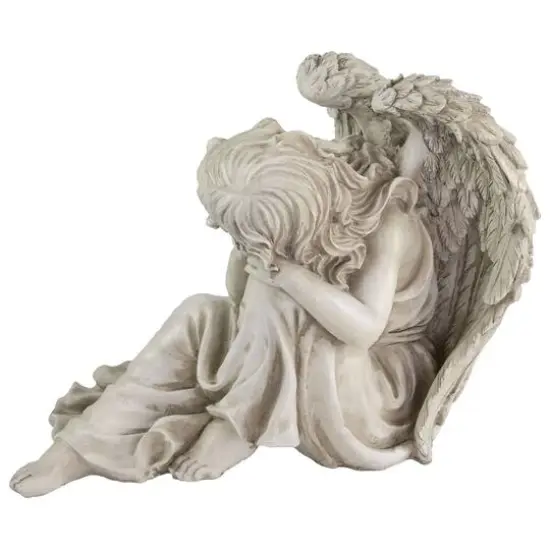 17" Gray Resting Angel Outdoor Garden Statue {5}