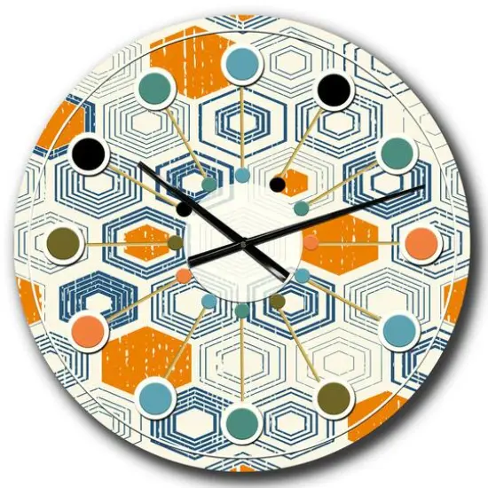 Designart 'Retro Hexagon Pattern Ix Mid-Century Modern Wall Clock {1}