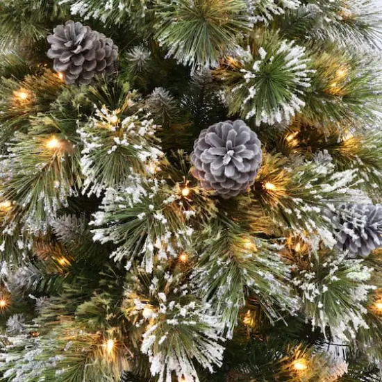 7.5ft. Pre-Lit Frosted Boulder Pine Artificial Christmas Tree, Clear Lights {3}
