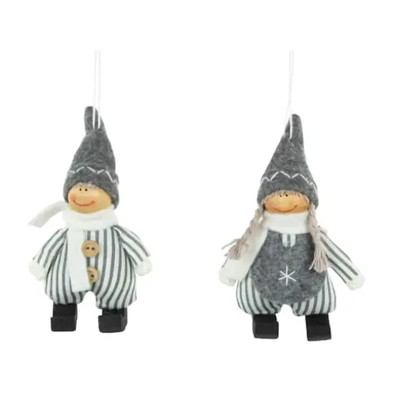 5.5" Gray & White Plush Twin Christmas Ornament Set {4}