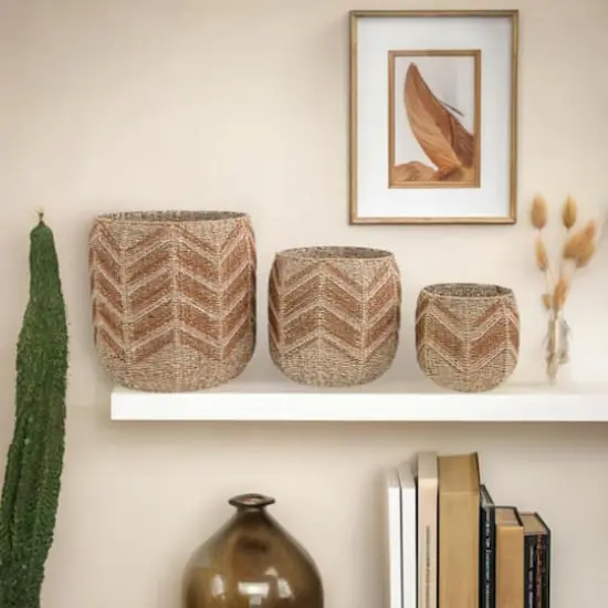 Hello Honey&reg; Brown Chevron Handwoven Seagrass Basket Set {5}