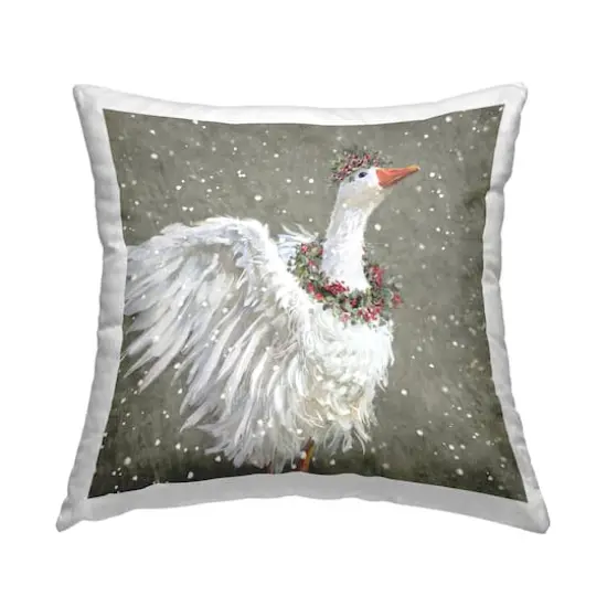 Stupell Industries Festive Swan Snowy Holly Wreath Throw Pillow {1}