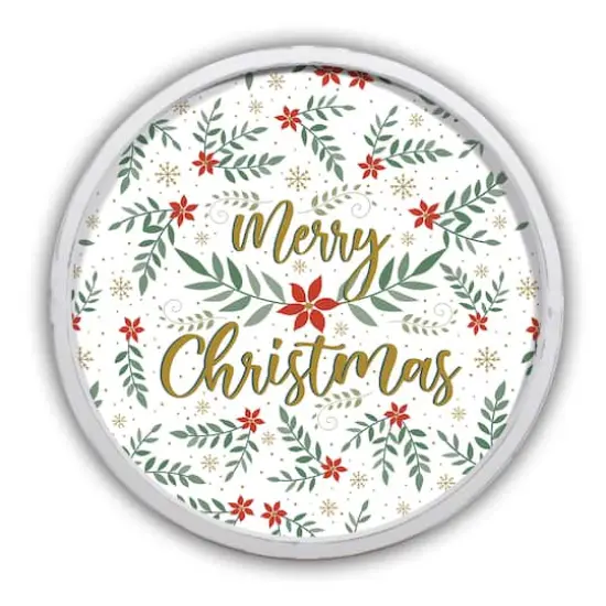 Merry Christmas Botanical Round Wall Art in White Frame {1}
