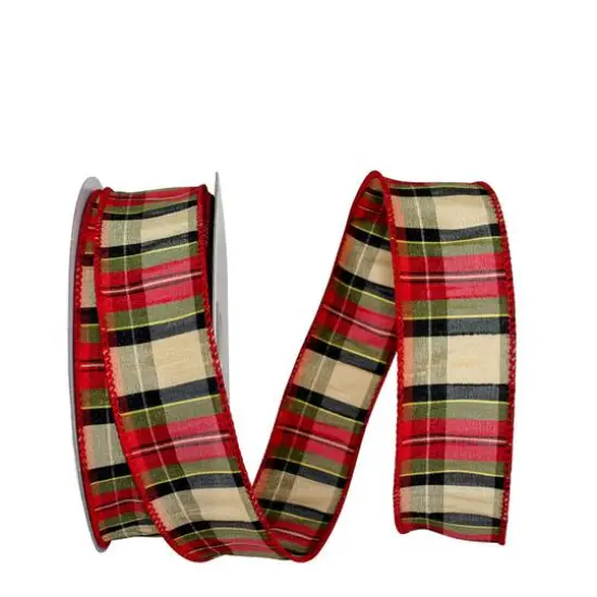 JAM Paper 1.5" x 20yd. Dupioni Wired Edge Traditional Holiday Plaid {1}