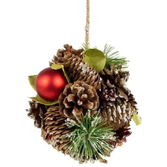 5.5" Red Ornament Pinecone and Mixed Foliage Hanging Christmas Ball Ornament {1}