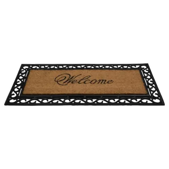 Black & Natural Coir Welcome Wide Doormat {4}
