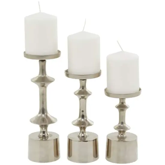 CosmoLiving by Cosmopolitan Silver Aluminum Pillar Candle Holder Set {1}