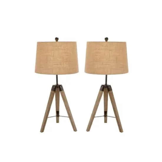 Set of 2 Brown Wood Rustic Table Lamp, 31" {10}